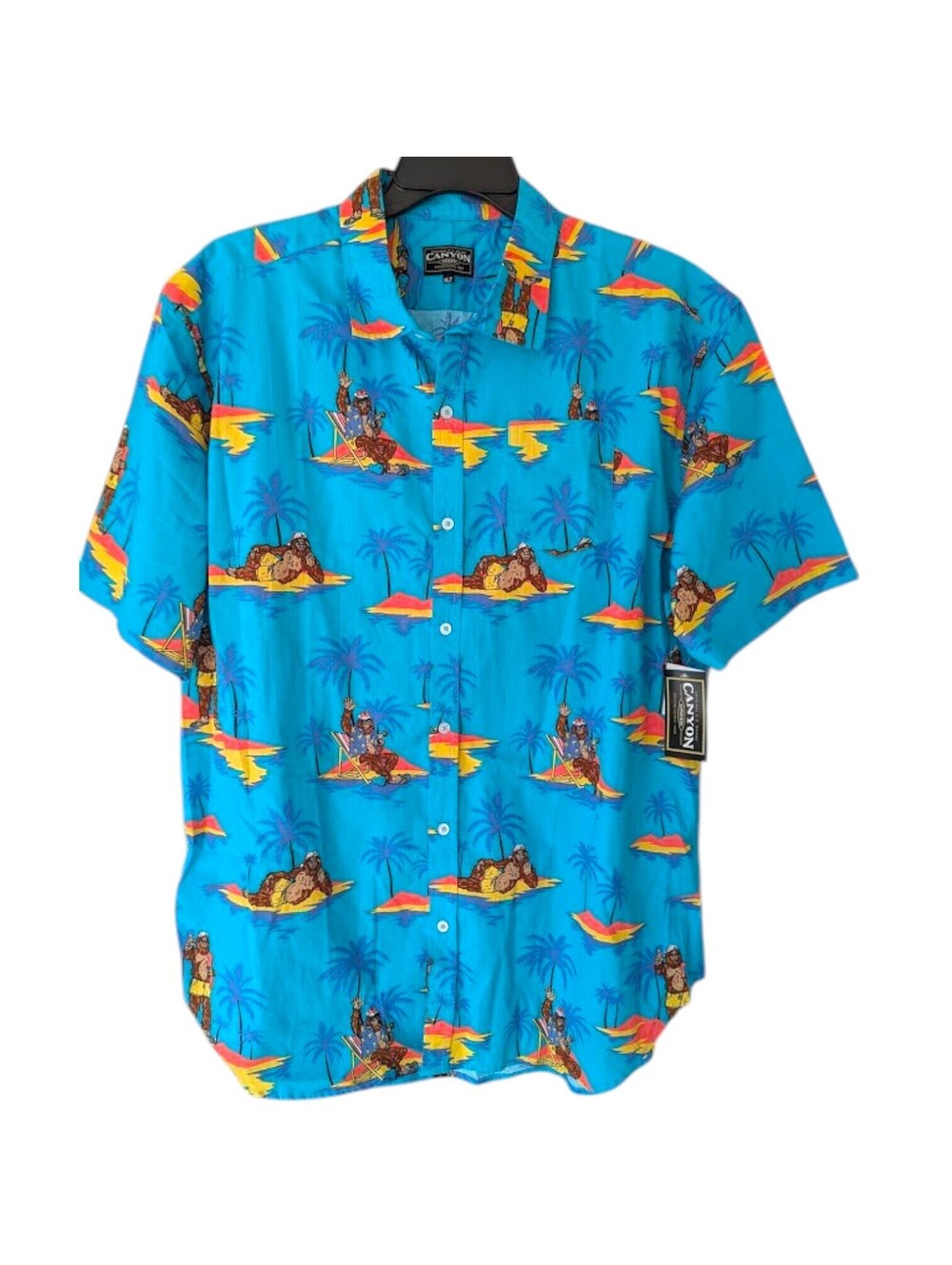 NWT Canyon Creek Bigfoot Hawaiian Shirt XLT Tall Cotton Beach Sasquatch 26x33.5